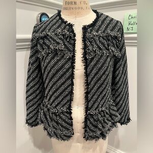 Ann Taylor tweed ruffle blazer black and white